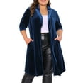 thumbnail image 1 of DARING DIVA Women's Plus Velvet Jackets Open Front Lightweight Long Sweaters 2X Dark Blue, 1 of 6