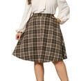 thumbnail image 1 of DARING DIVA Women's Plus Vintage Plaid Elastic A-Line Skirt with Pockets 1X Brown, 1 of 6