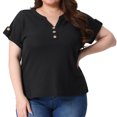 thumbnail image 1 of DARING DIVA Women's Plus Waffle Button V Neck Blouse 3X Black, 1 of 6