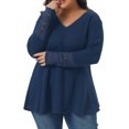 thumbnail image 1 of DARING DIVA Women's Plus Waffle Knit Tops V Neck Lace Patchwork Blouse 2X Navy Blue, 1 of 6