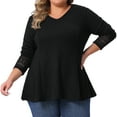 thumbnail image 1 of DARING DIVA Women's Plus Waffle Knit Tops V Neck Lace Patchwork Blouse 1X Black, 1 of 6