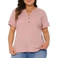 thumbnail image 1 of DARING DIVA Women's Plus Waffle Button V Neck Blouse 1X Pink, 1 of 6