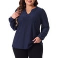 thumbnail image 1 of DARING DIVA Women's Plus Women's V Neck Long Sleeve Hollow Blouse 2X Navy Blue, 1 of 6