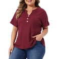 thumbnail image 1 of DARING DIVA Women's Plus Women's Waffle Tunic Tops  Button V Neck Casual Blouse 2X Wine, 1 of 6