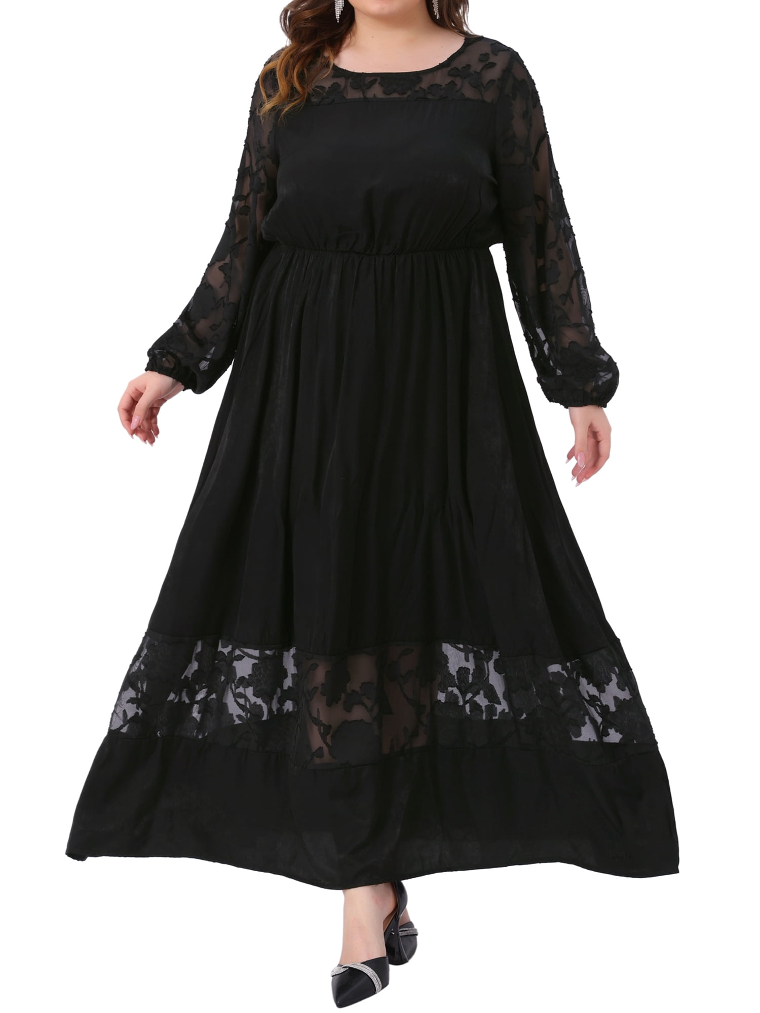 DARING DIVA Women's Plus Womens Long Sleeve Wedding Guest Lace Maxi Dresses 3X Black