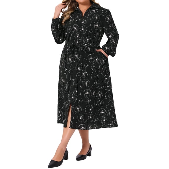 DARING DIVA Women's Plus Womens Polo Long Sleeve Midi Dress Casual Work 1X Black