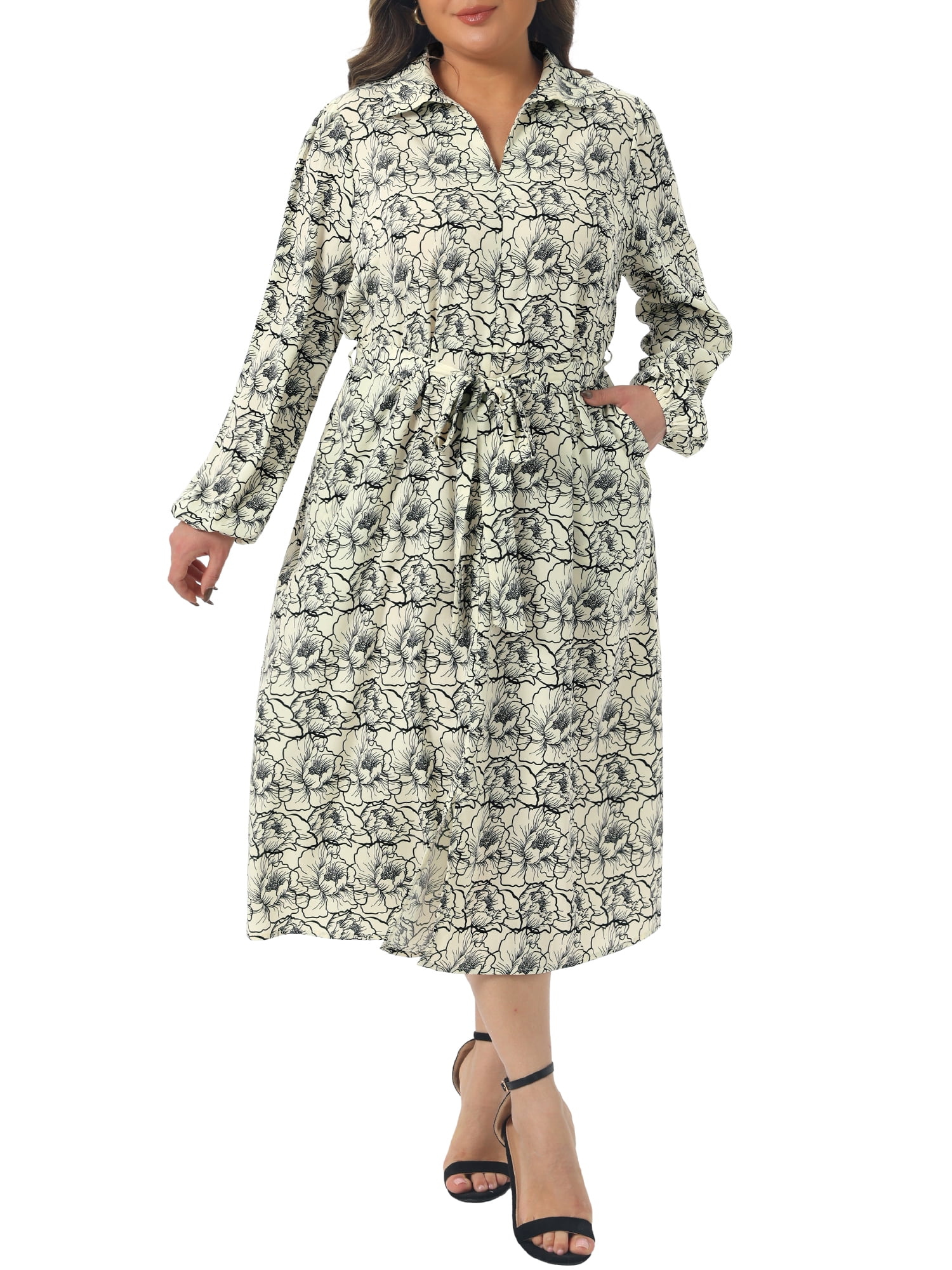 DARING DIVA Women's Plus Womens Polo Long Sleeve Midi Dress Casual Work 4X Beige