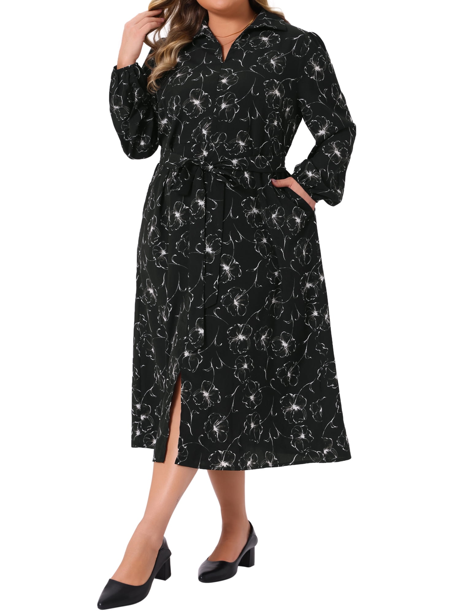 DARING DIVA Women's Plus Womens Polo Long Sleeve Midi Dress Casual Work 4X Black