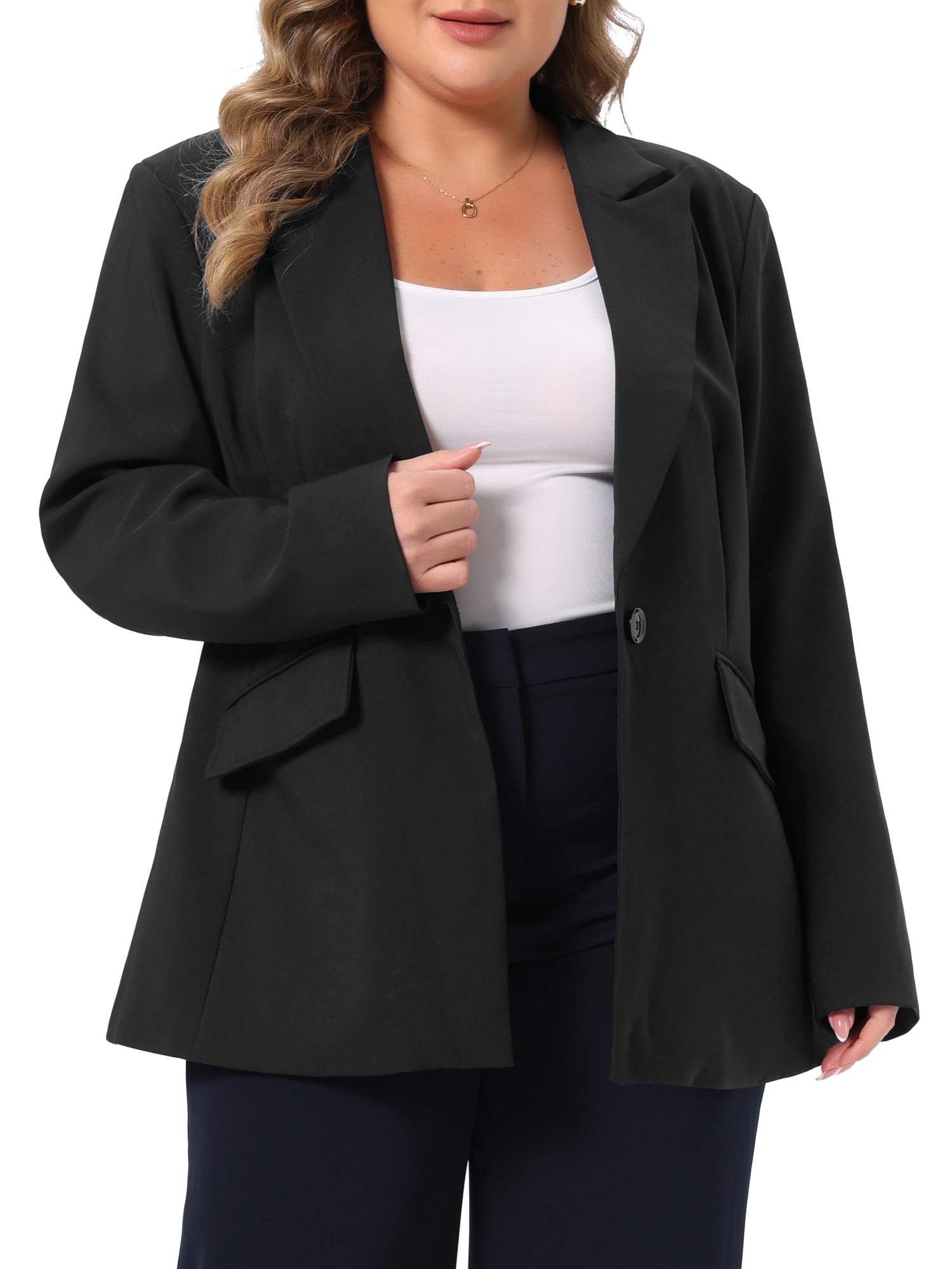 DARING DIVA Women's Plus Work Blazer Button Long Sleeve Suit Jacket 4X Black