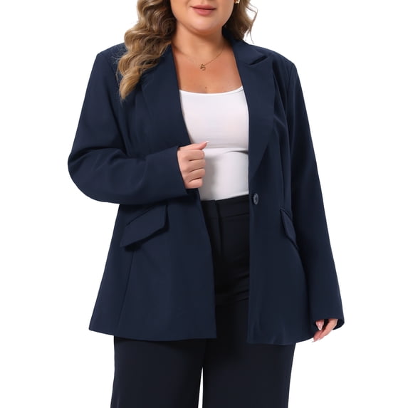 DARING DIVA Women's Plus Work Blazer Button Long Sleeve Suit Jacket 4X Navy Blue