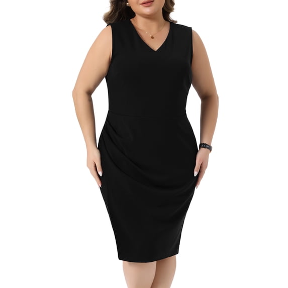 DARING DIVA Women's Plus Size Work Dress V Neck Ruched Bodycon 1X Black