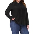 thumbnail image 1 of DARING DIVA Women's Plus Work Office Button Down Shirt Ruffle Stand Collar 1X Black, 1 of 7