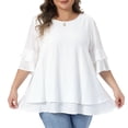 thumbnail image 1 of DARING DIVA Women's Plus with Crew Neck and Ruffle Half Tops 1X White, 1 of 6