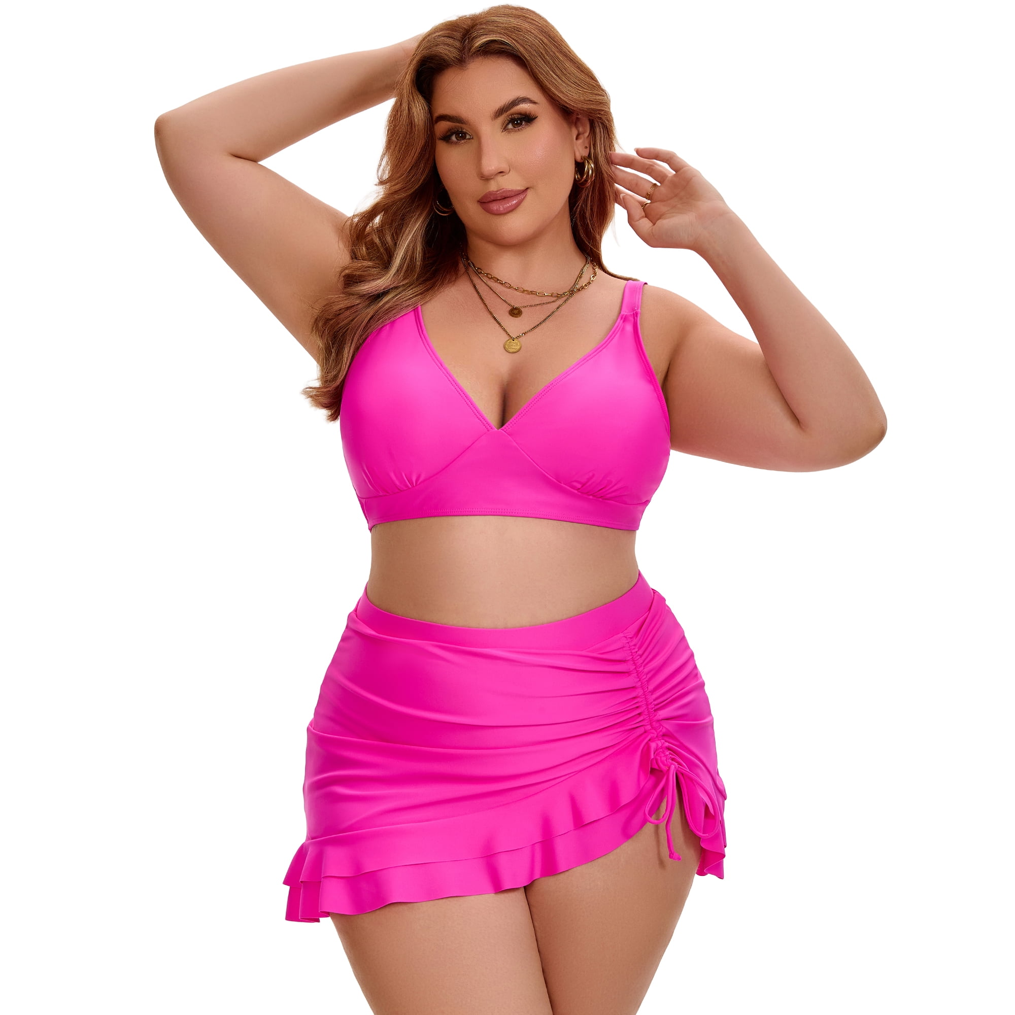 DARING DIVA Women's Plus with Retro Gingham High Waisted Bikini 2X Hot Pink