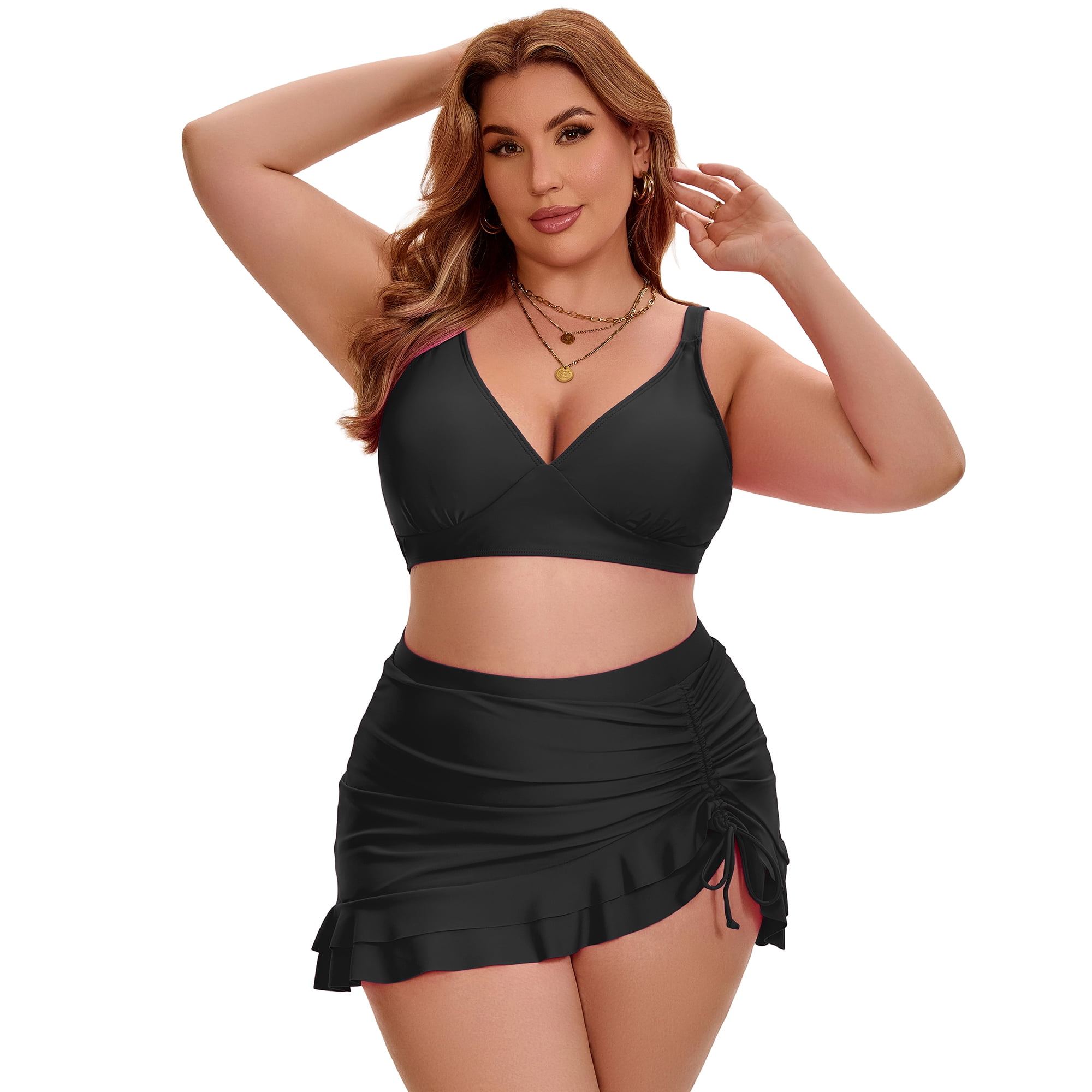 DARING DIVA Women's Plus with Retro Gingham High Waisted Bikini 4X Black