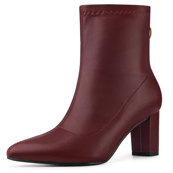 DARING DIVA Women's Pointed Toe Back Zip Block Heel Ankle Boots Burgundy 10
