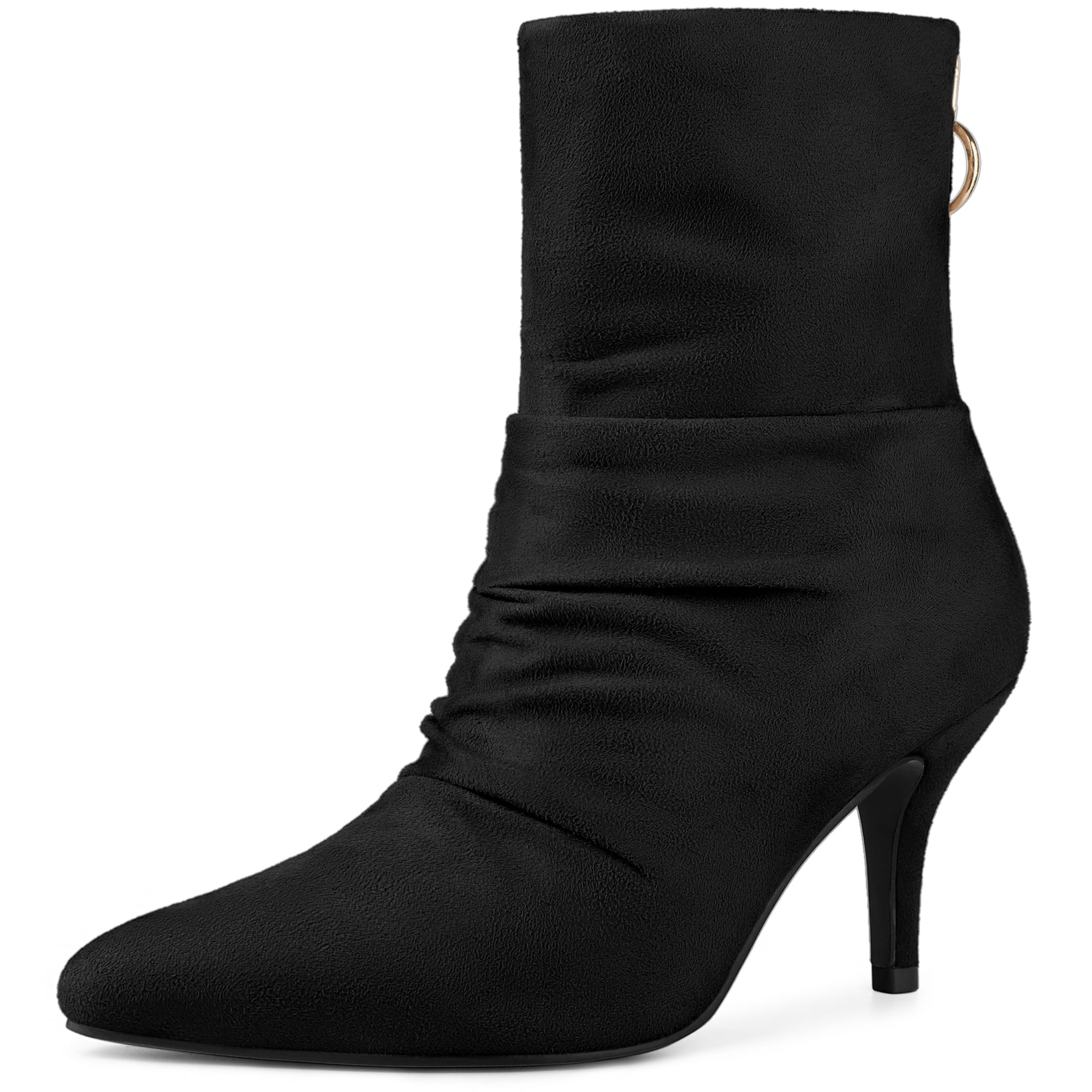 DARING DIVA Women's Pointed Toe Back Zip Stiletto Heel Ankle Boots Black 8