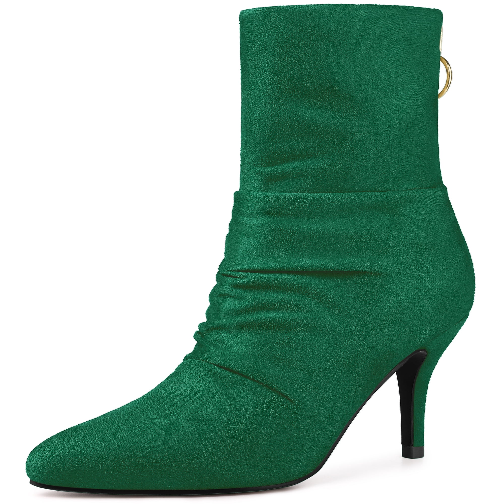 DARING DIVA Women's Pointed Toe Back Zip Stiletto Heel Ankle Boots Emerald Green 10