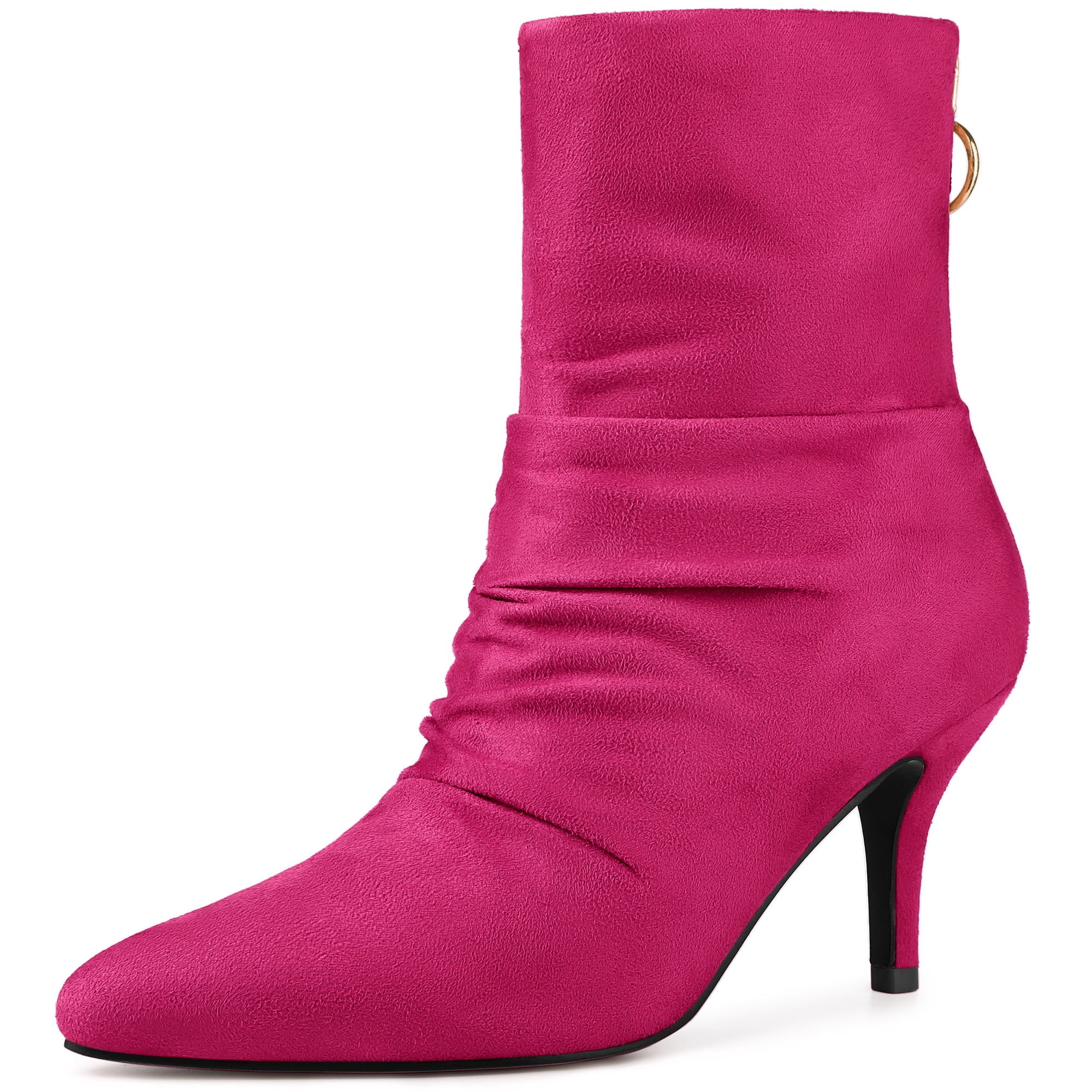 DARING DIVA Women's Pointed Toe Back Zip Stiletto Heel Ankle Boots Hot Pink 10