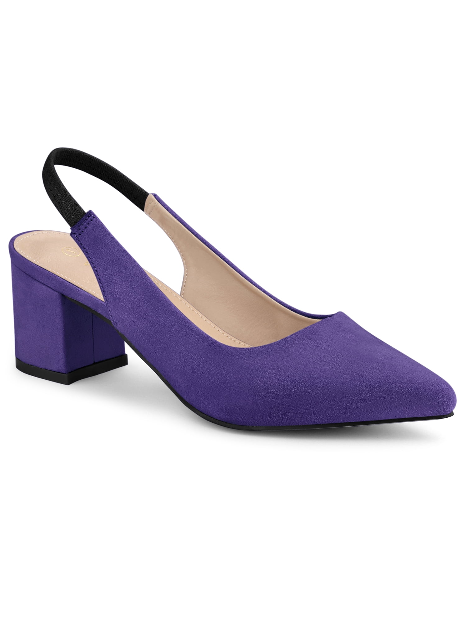 DARING DIVA Women's Pointed Toe Block Heel Pumps Leopard Slingback Heels Purple 9