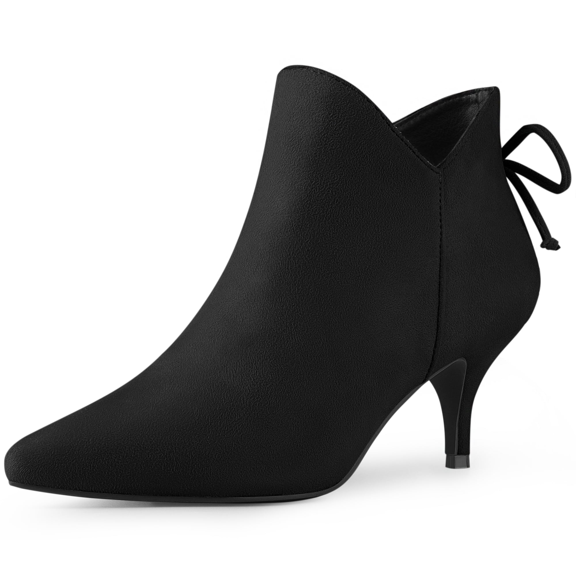 DARING DIVA Women's Pointed Toe Bow Cutout Kitten Heel Ankle Boots Black US 8