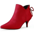 thumbnail image 1 of DARING DIVA Women's Pointed Toe Bow Cutout Kitten Heels Ankle Booties 10 Red, 1 of 4