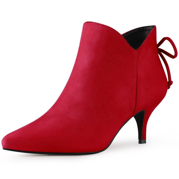 DARING DIVA Women's Pointed Toe Bow Cutout Kitten Heels Ankle Booties 10 Red