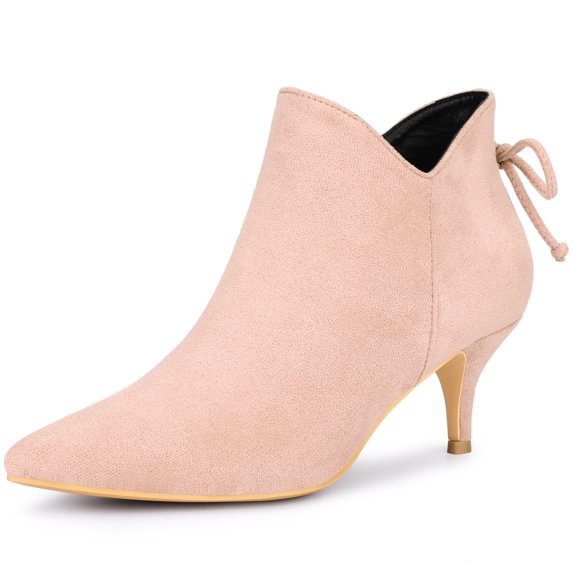 DARING DIVA Women's Pointed Toe Bow Cutout Kitten Heel Ankle Boots Dust Pink 9