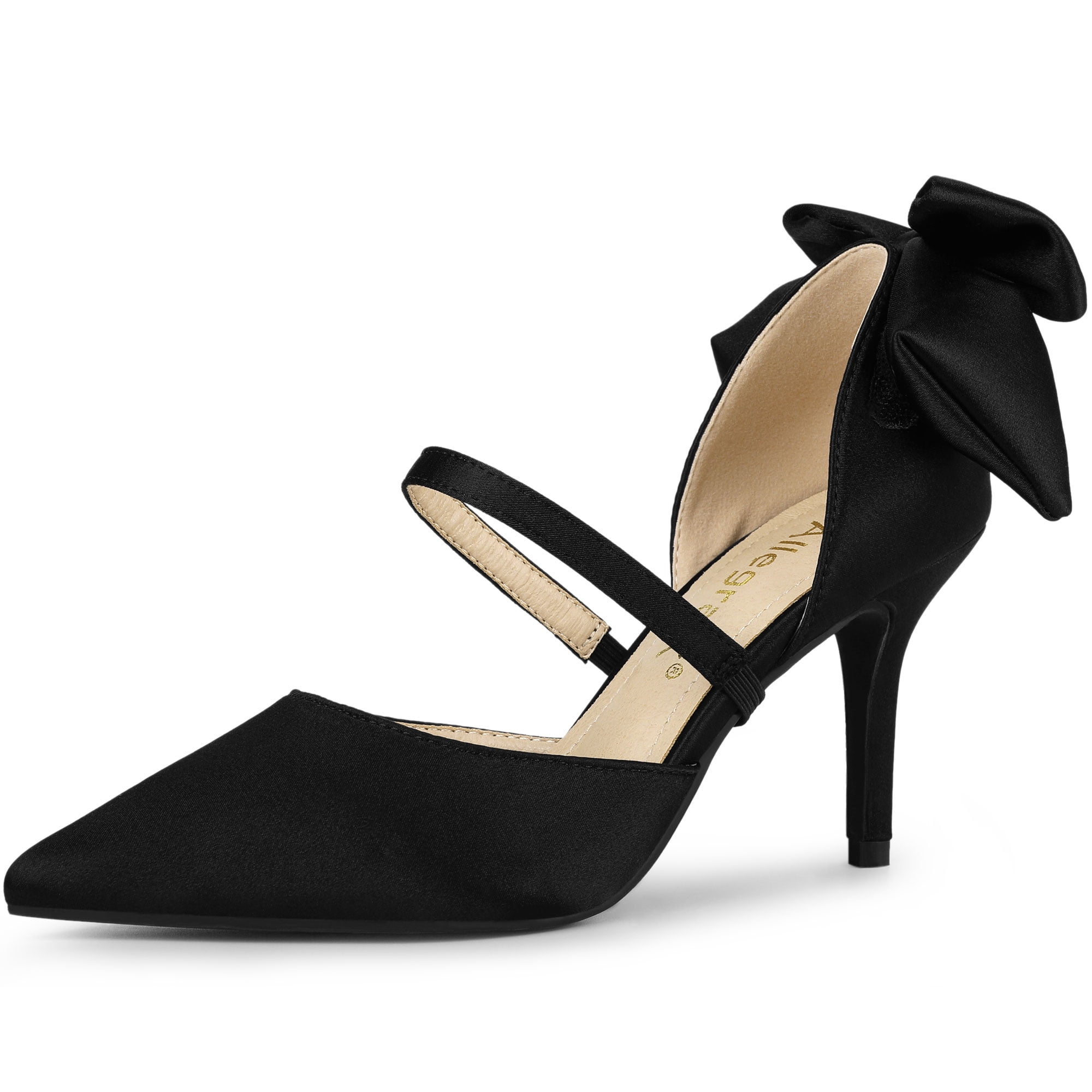 DARING DIVA Women's Pointed Toe Bow Satin Stiletto Heels Pumps Black 10