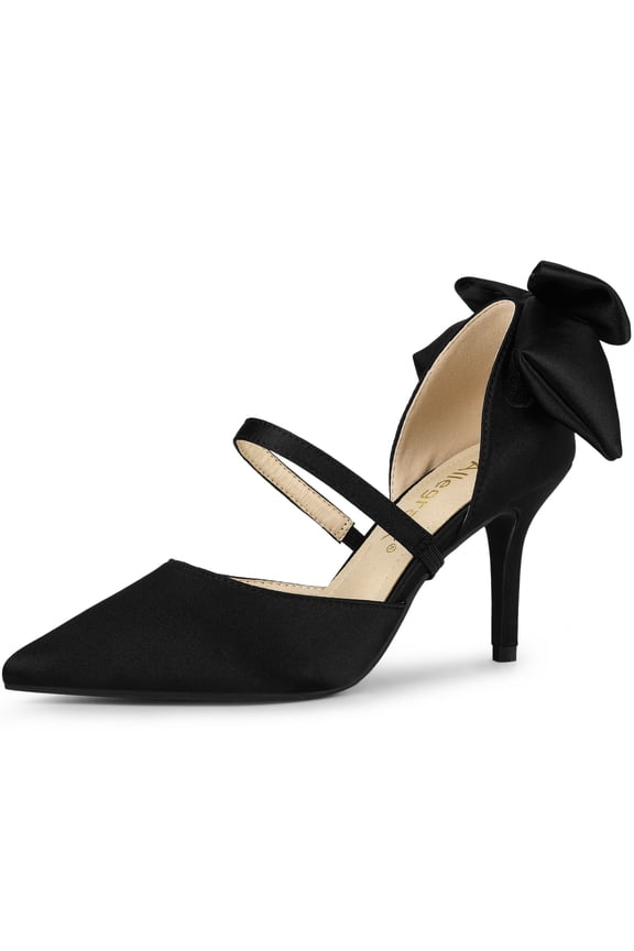 Women's Pointed Toe Bow Satin Stiletto Heels Pumps Black 10