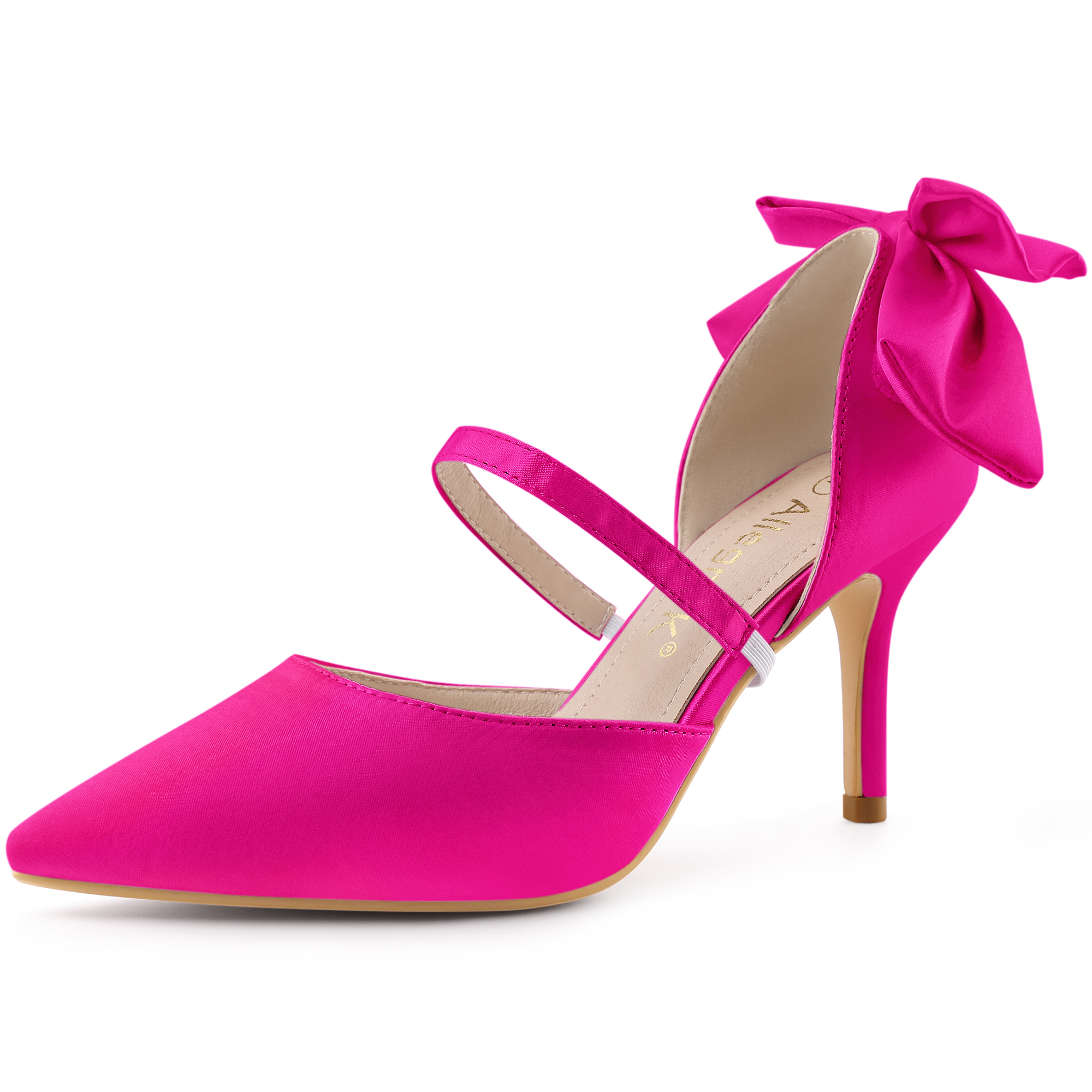 DARING DIVA Women's Pointed Toe Bow Satin Stiletto Heels Pumps Hot Pink 9