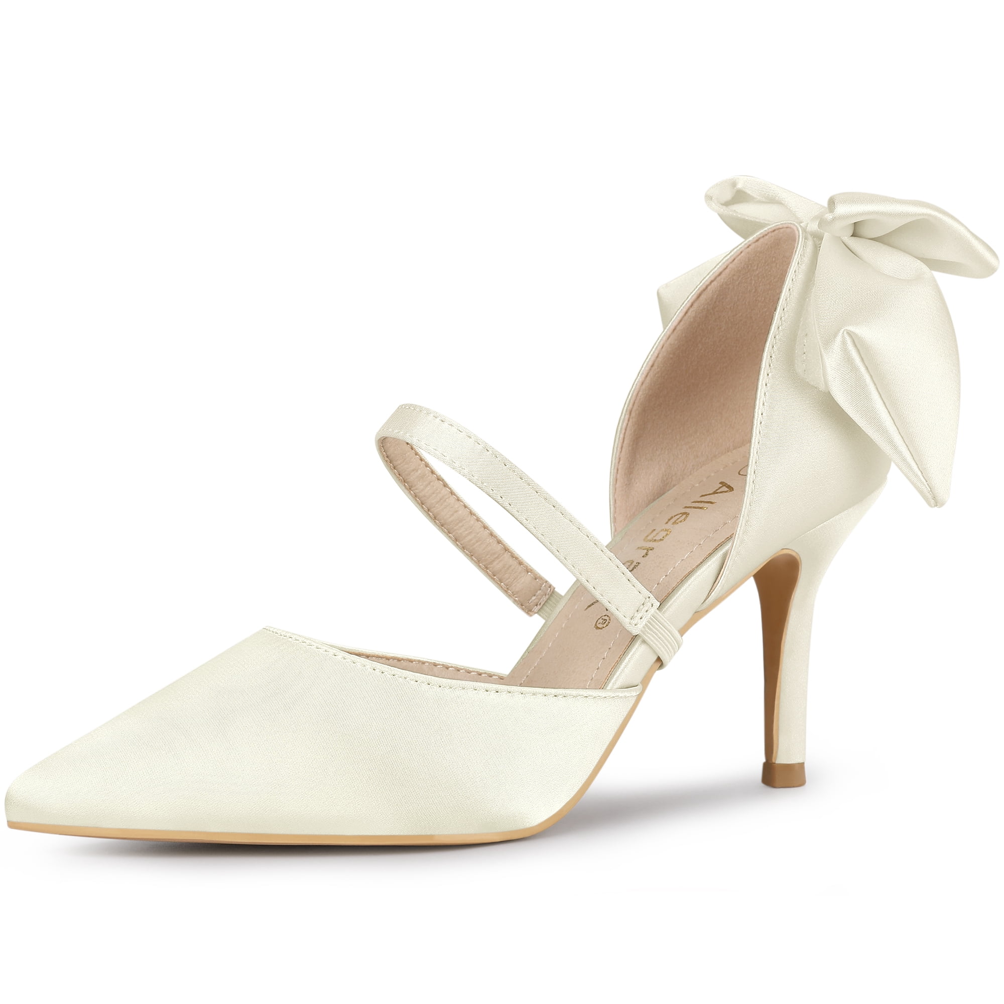 DARING DIVA Women's Pointed Toe Bow Satin Stiletto Heels Pumps White 8