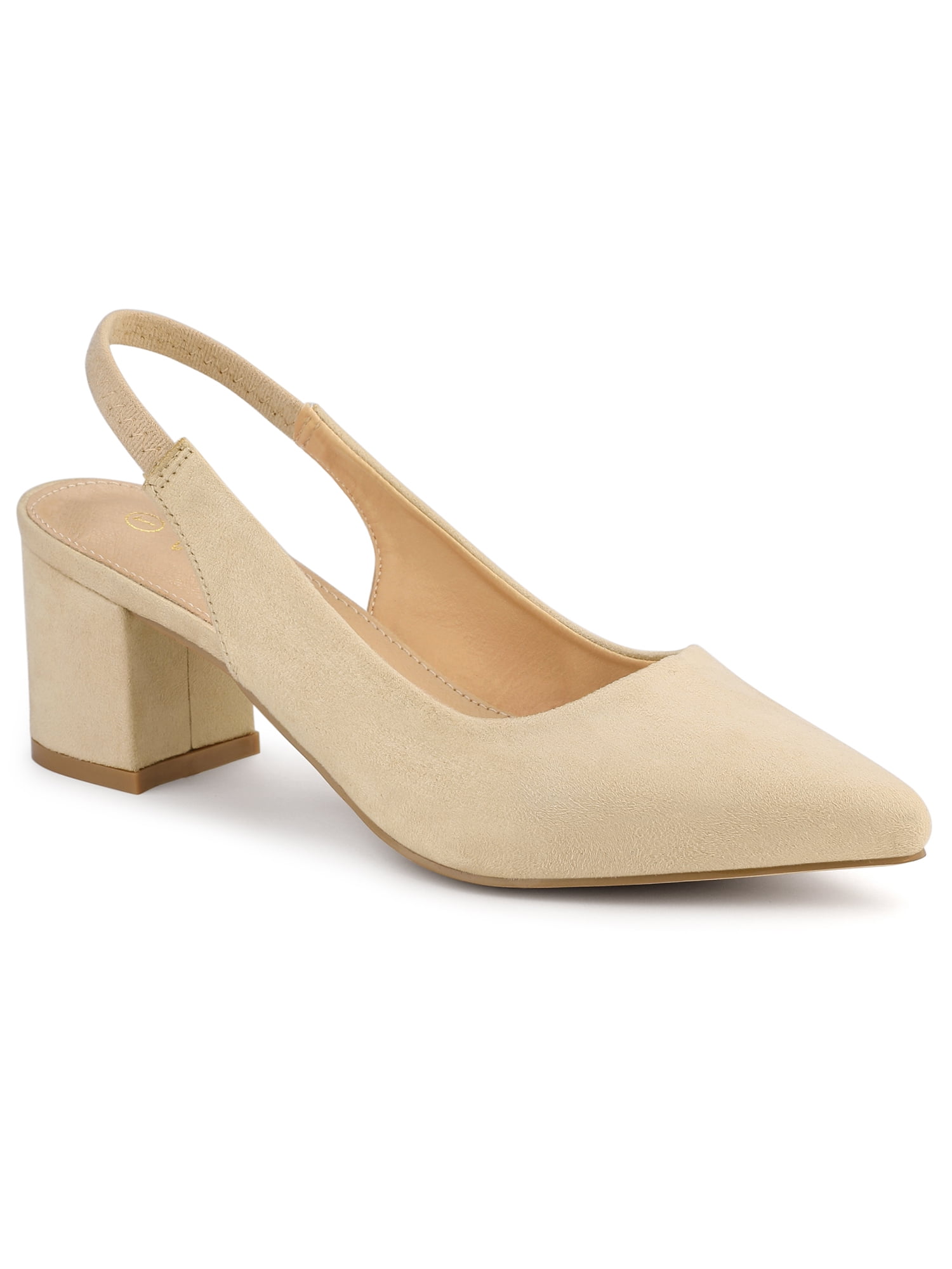 DARING DIVA Women's Pointed Toe Chunky Heel Pumps Slingback Heel Beige 7.5