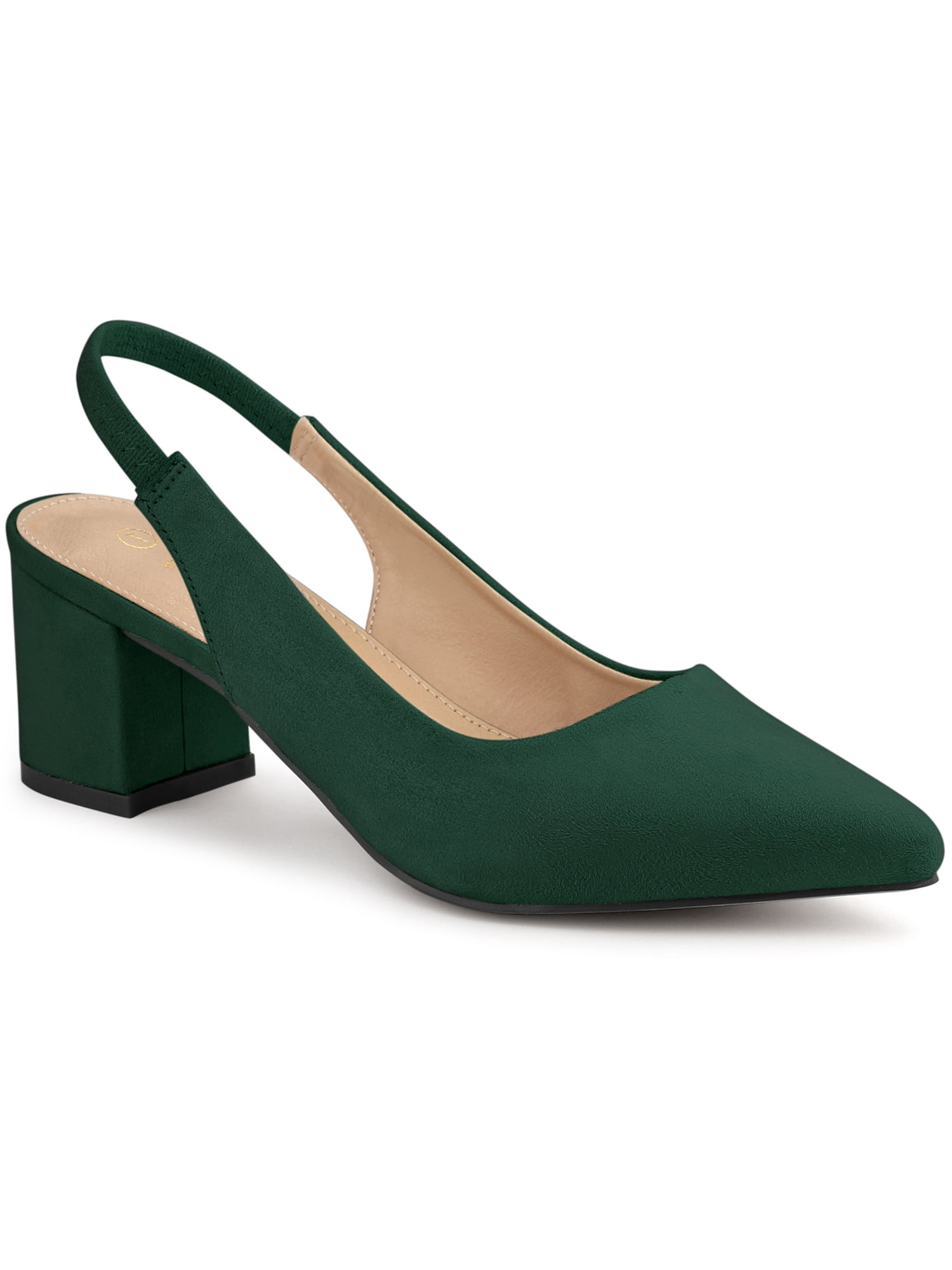 DARING DIVA Women's Pointed Toe Chunky Heels Pumps Slingback Heels Green 6