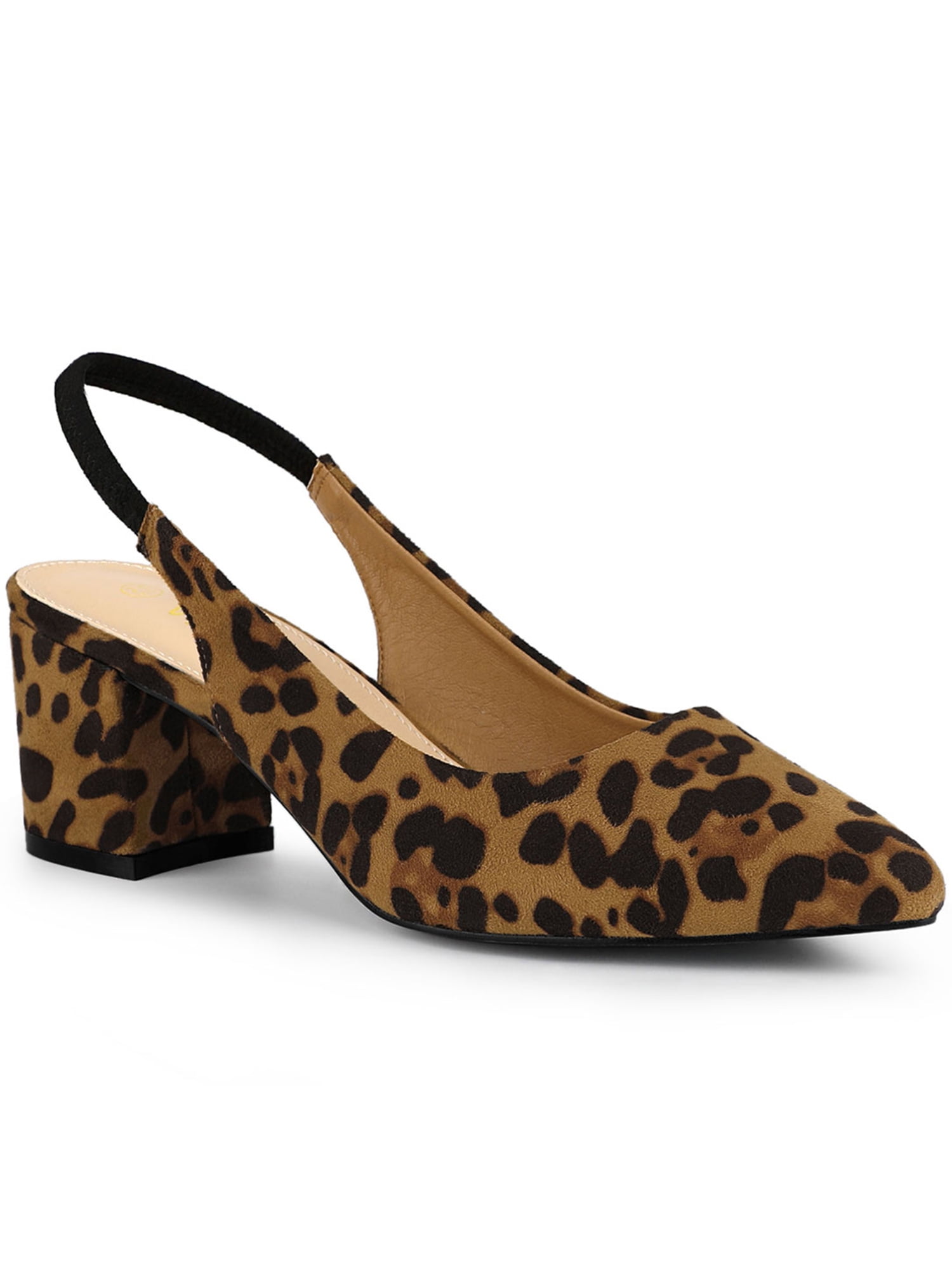 DARING DIVA Women's Pointed Toe Chunky Heel Pumps Slingback Heel Leopard 8.5