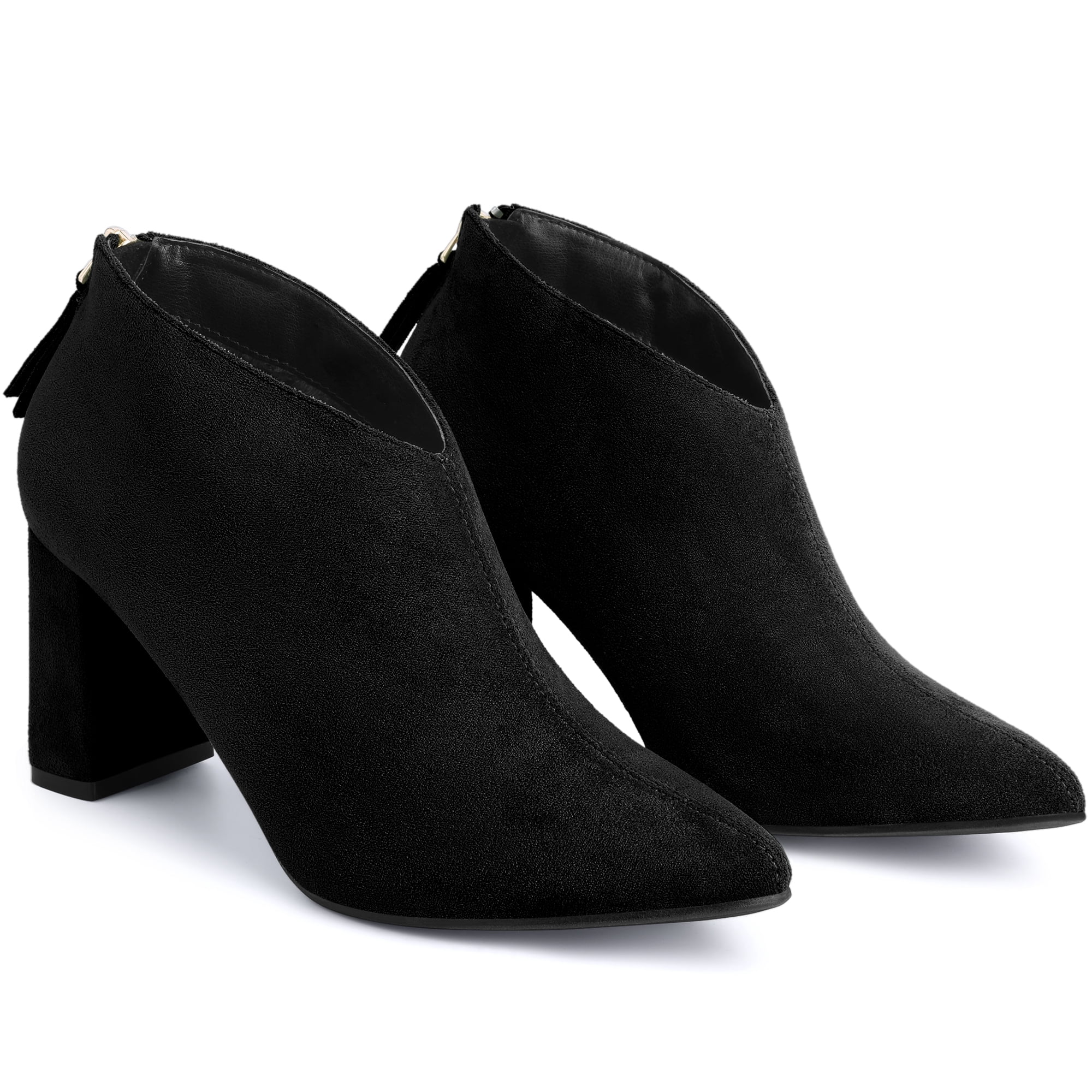 DARING DIVA Women's Pointed Toe Cutout Block Heel Ankle Booties Black 10
