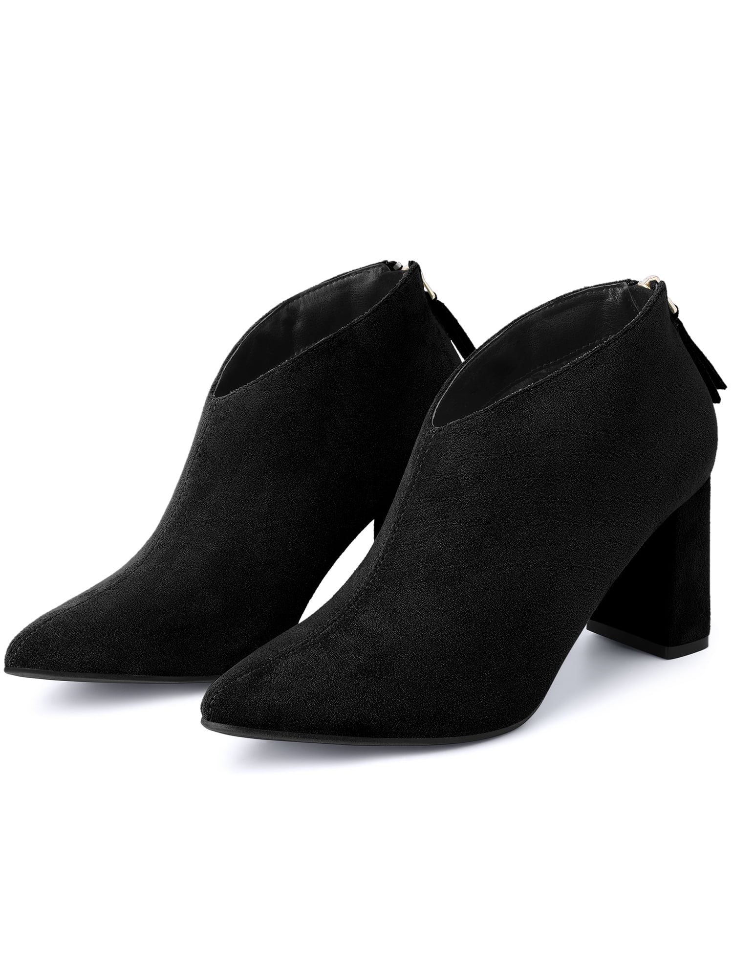 DARING DIVA Women's Pointed Toe Cutout Block Heel Ankle Booties Black 6