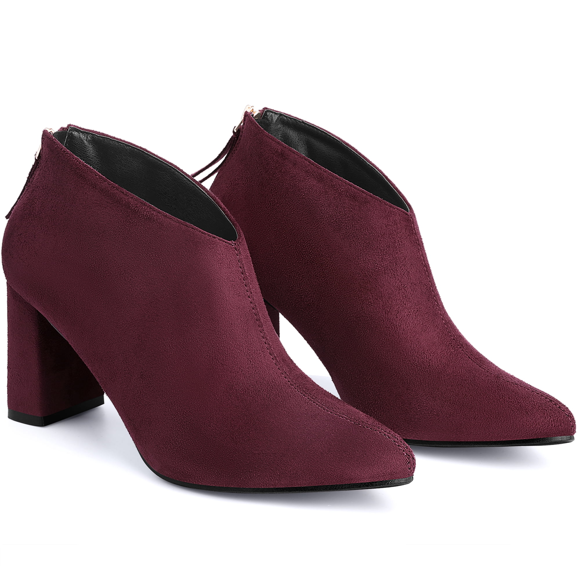 DARING DIVA Women's Pointed Toe Cutout Block Heel Ankle Booties Burgundy 10
