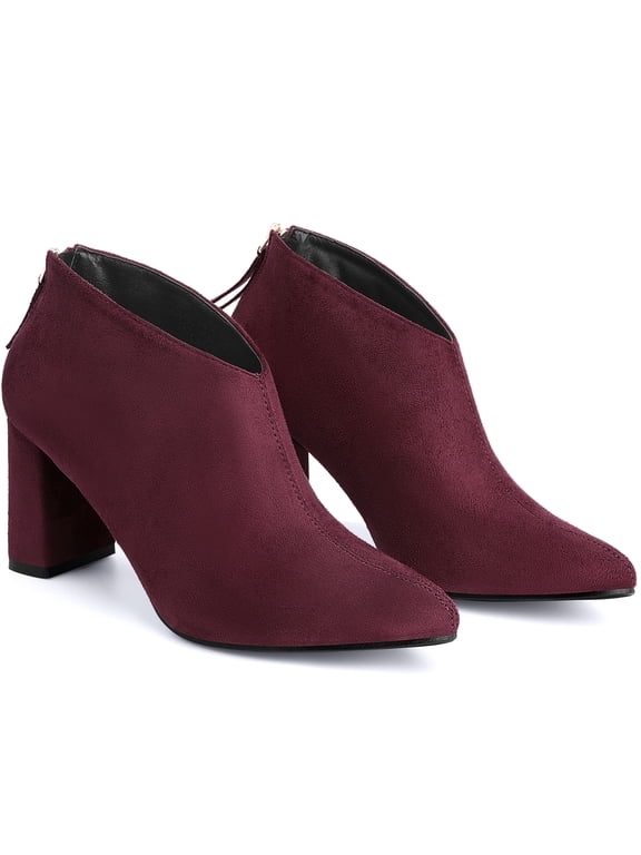 Women's Pointed Toe Cutout Block Heel Ankle Booties Burgundy 10
