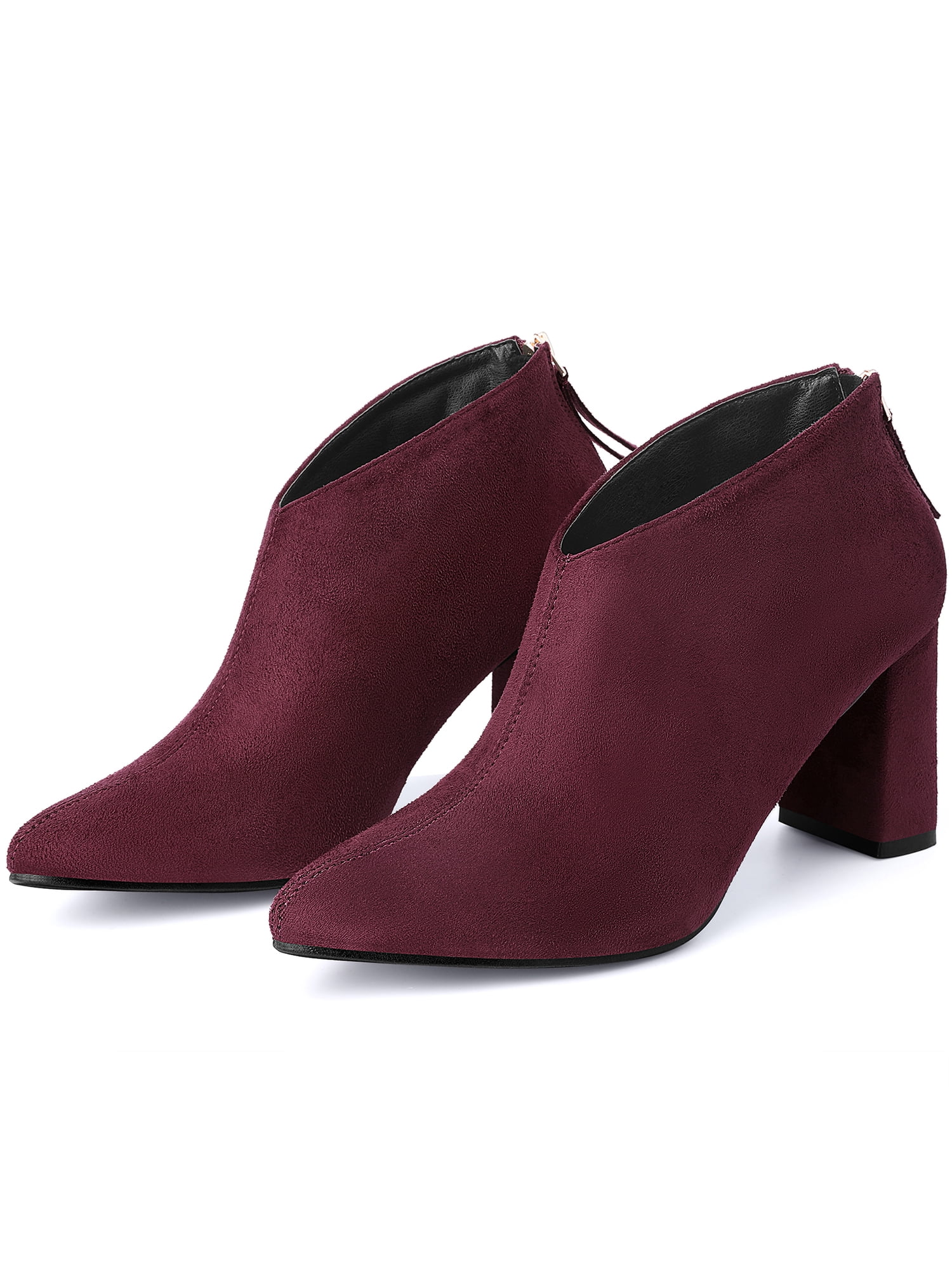 DARING DIVA Women's Pointed Toe Cutout Block Heel Ankle Booties Burgundy 6