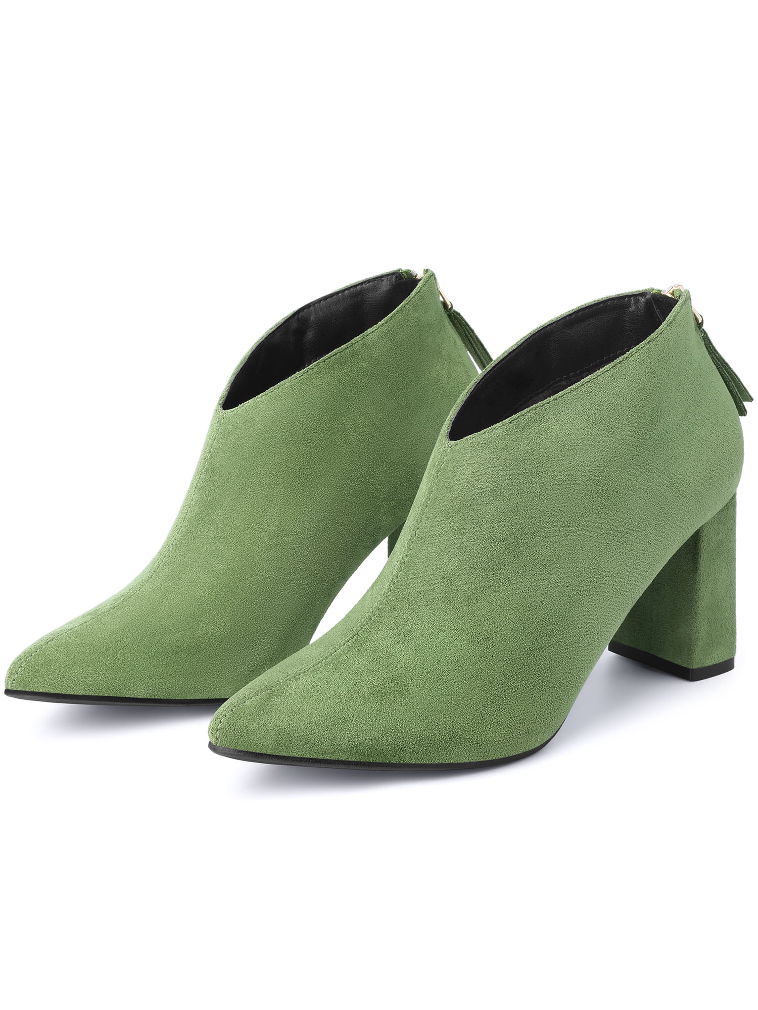 DARING DIVA Women's Pointed Toe Cutout Block Heel Ankle Booties Green 6