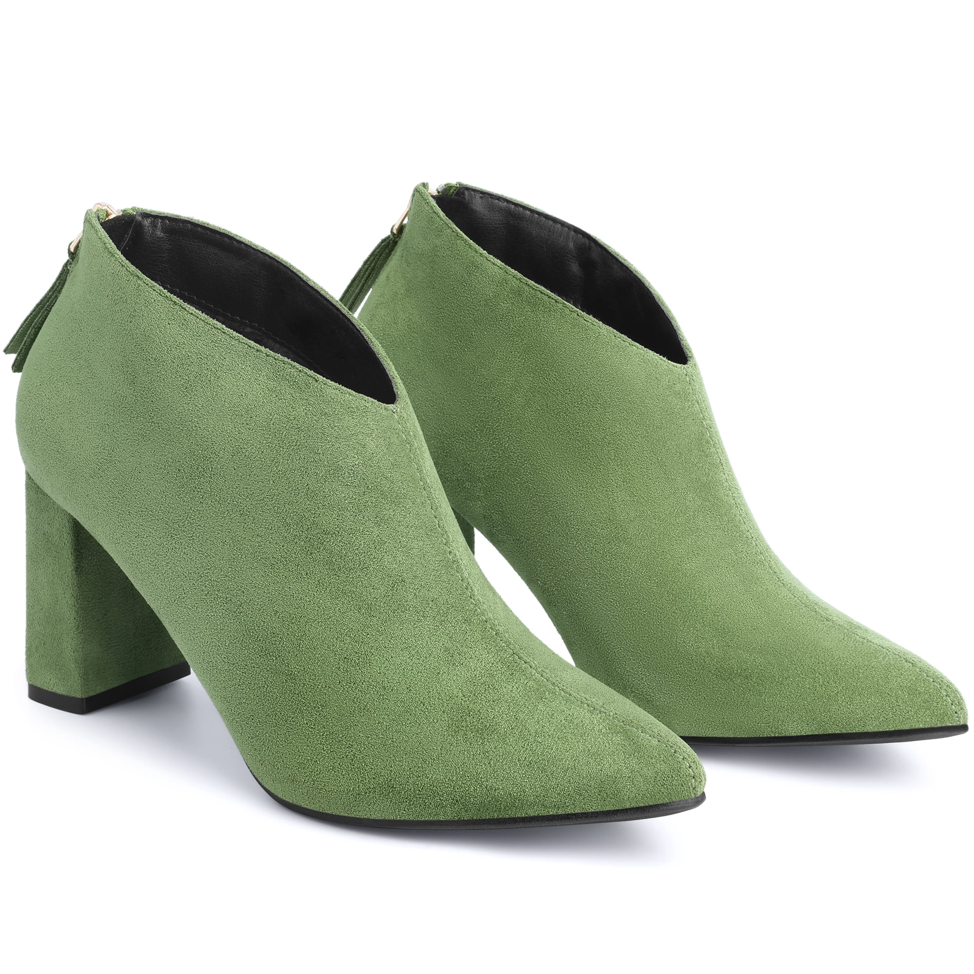DARING DIVA Women's Pointed Toe Cutout Block Heel Ankle Booties Green 7