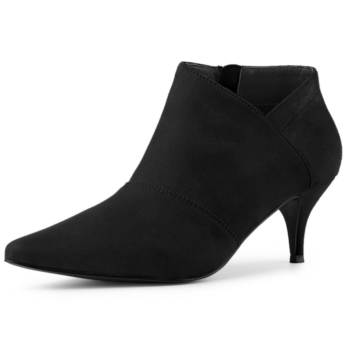 DARING DIVA Women's Pointed Toe Kitten Heel Cutout Ankle Boots Black 6.5