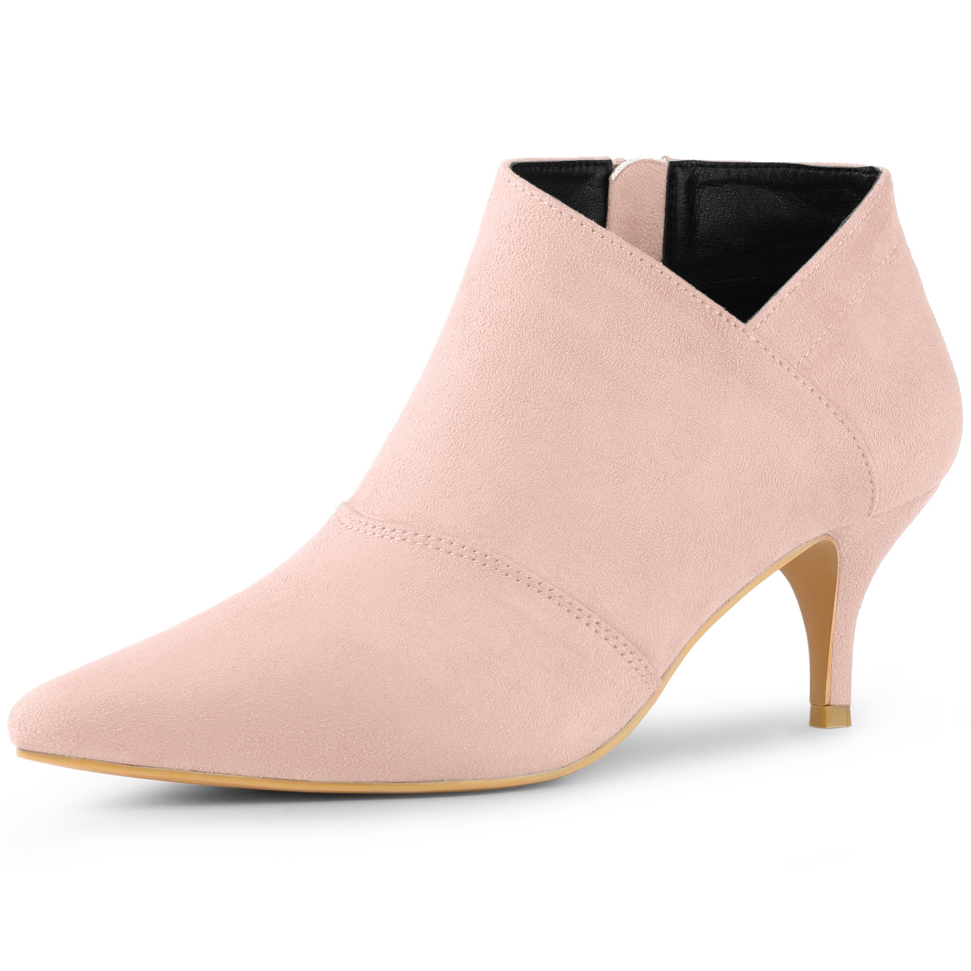 DARING DIVA Women's Pointed Toe Kitten Heel Cutout Ankle Boots Dust Pink 8.5