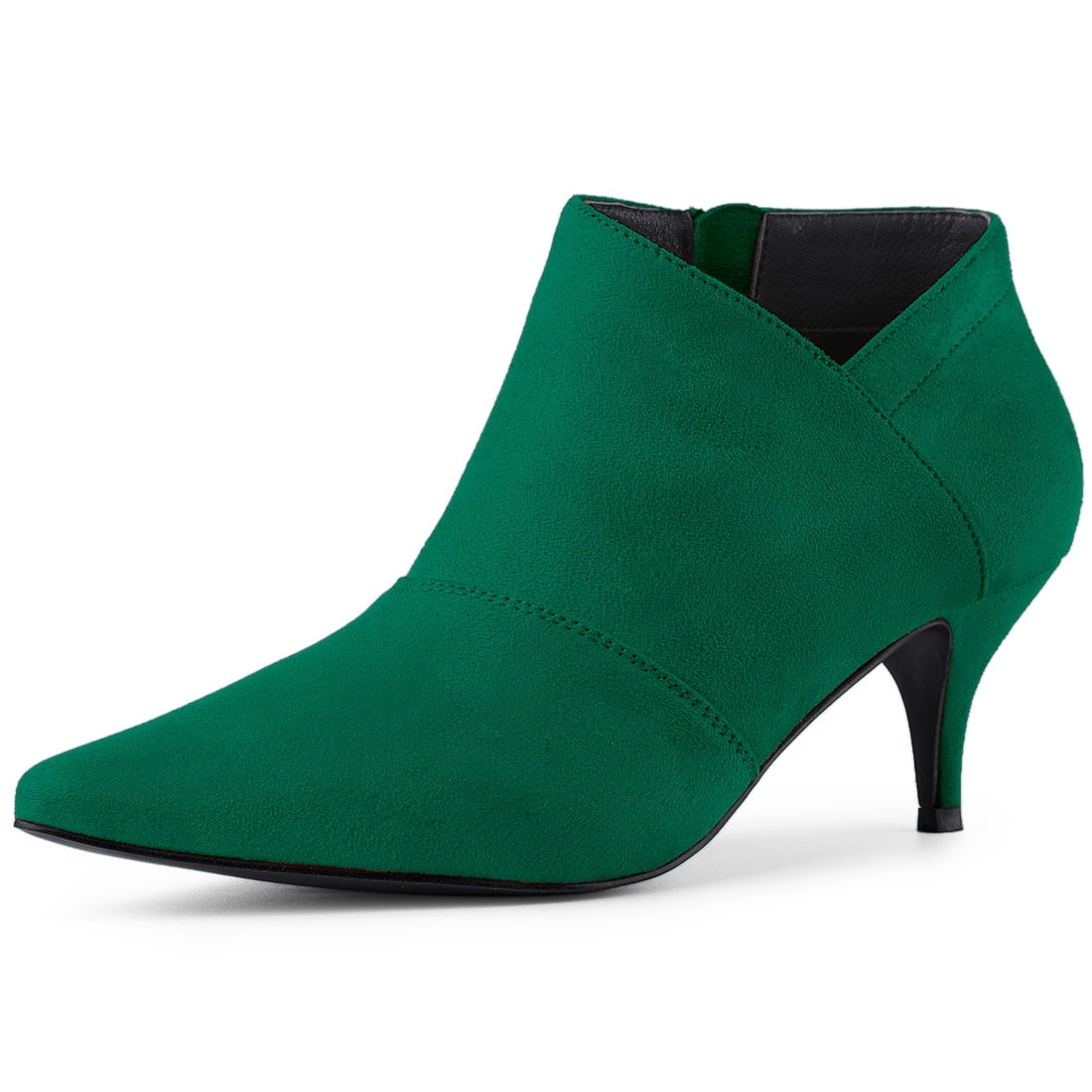 DARING DIVA Women's Pointed Toe Kitten Heel Cutout Ankle Boots Emerald Green 8.5