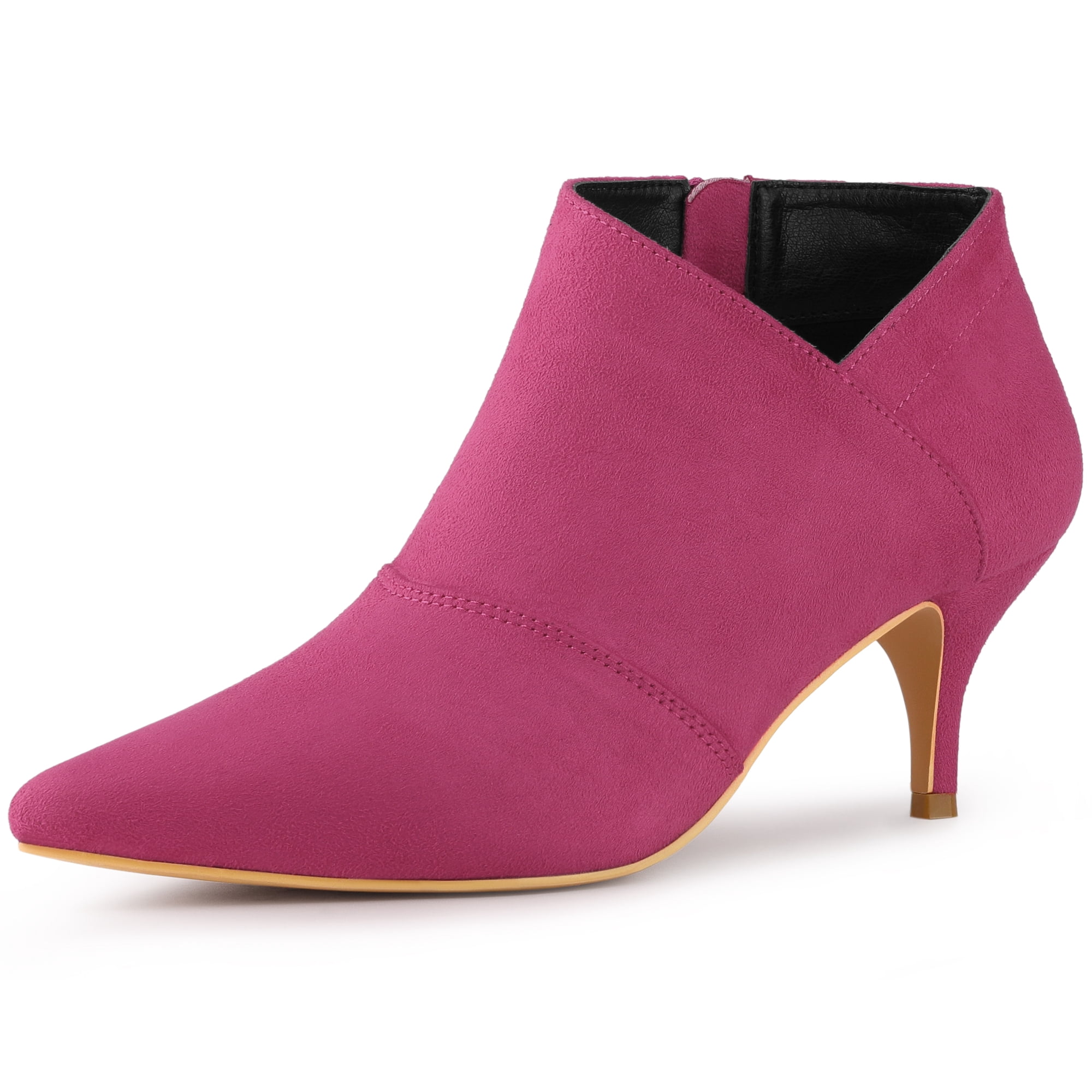 DARING DIVA Women's Pointed Toe Kitten Heel Cutout Ankle Boots Hot Pink 9