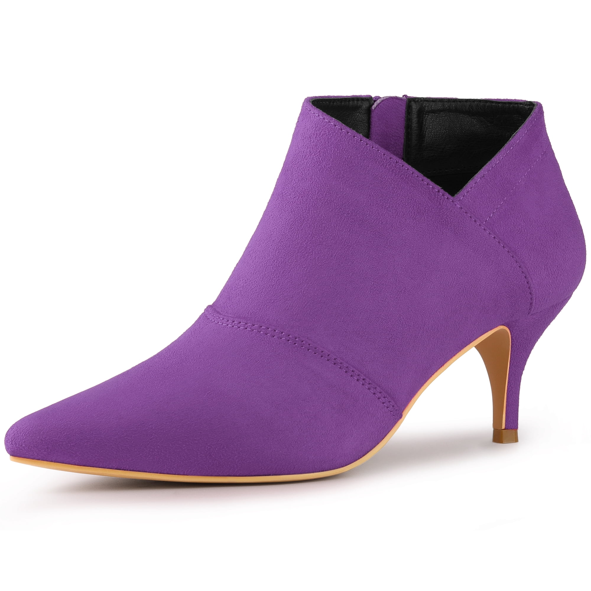 DARING DIVA Women's Pointed Toe Kitten Heel Cutout Ankle Boots Purple 6.5