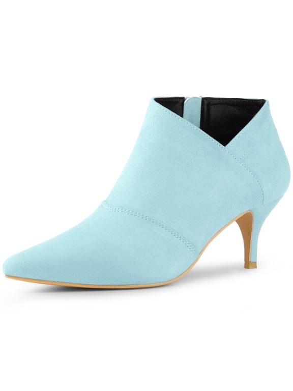 Women's Pointed Toe Kitten Heel Cutout Ankle Boots Sky Blue 7.5