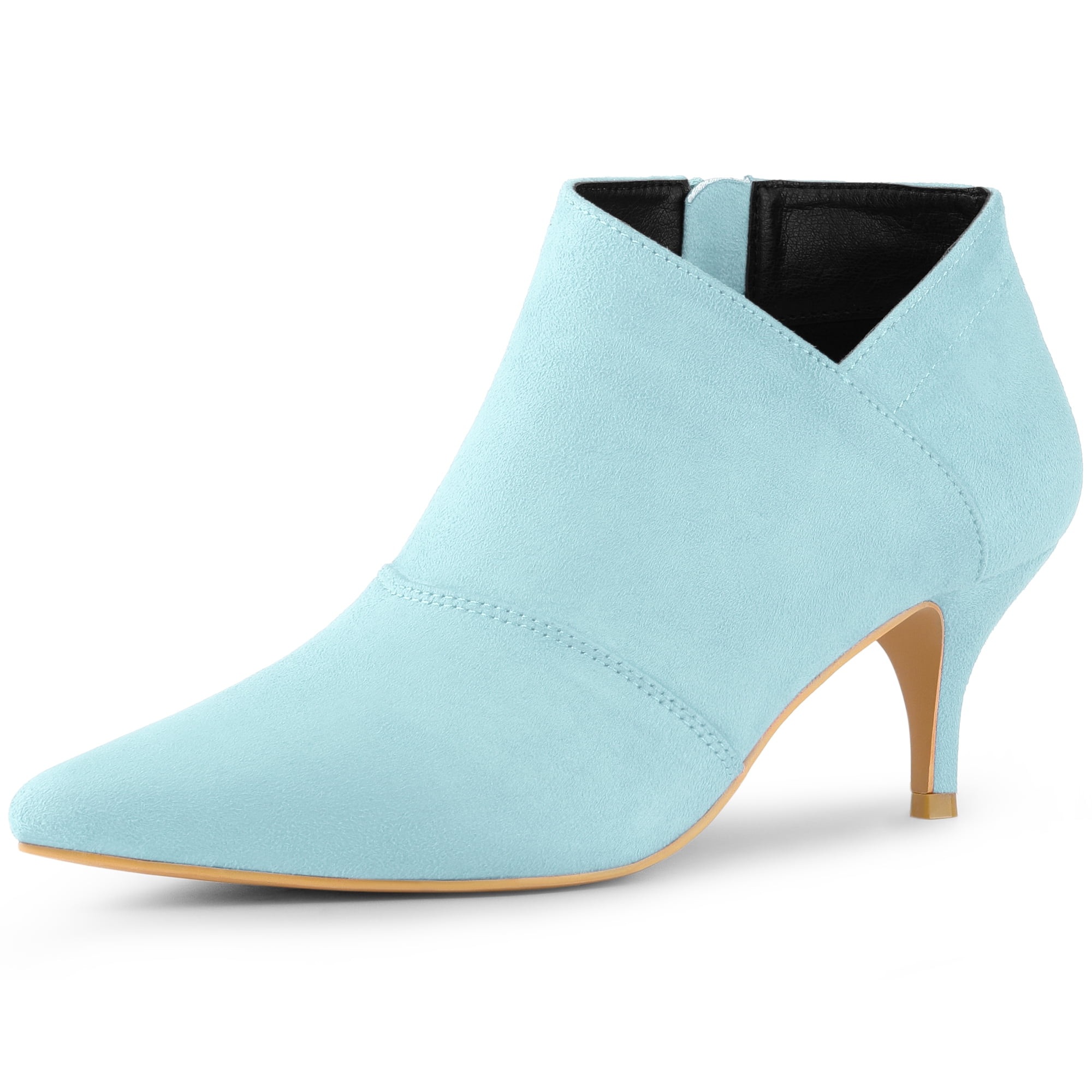 DARING DIVA Women's Pointed Toe Kitten Heel Cutout Ankle Boots Sky Blue 9