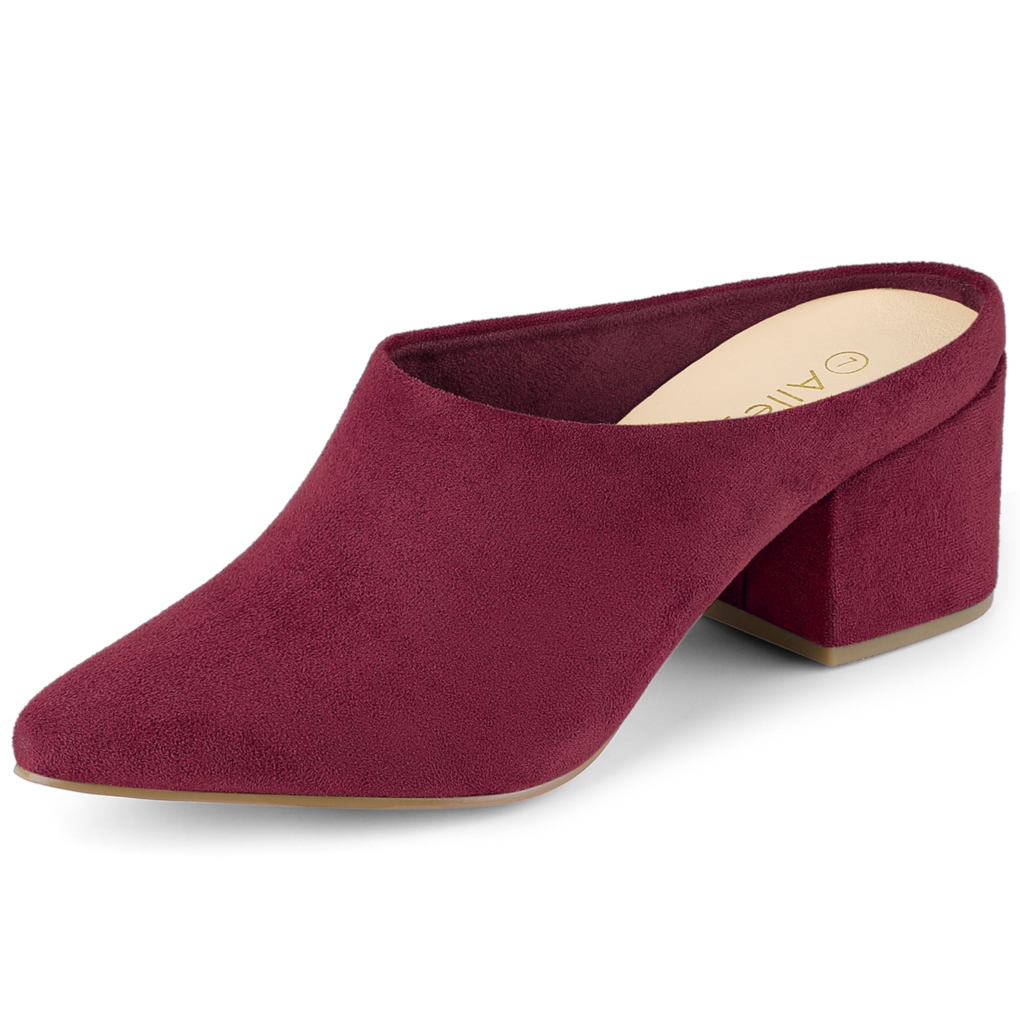 DARING DIVA Women's Pointed Toe Slip On Block Heel Slide Mules Burgundy 5.5